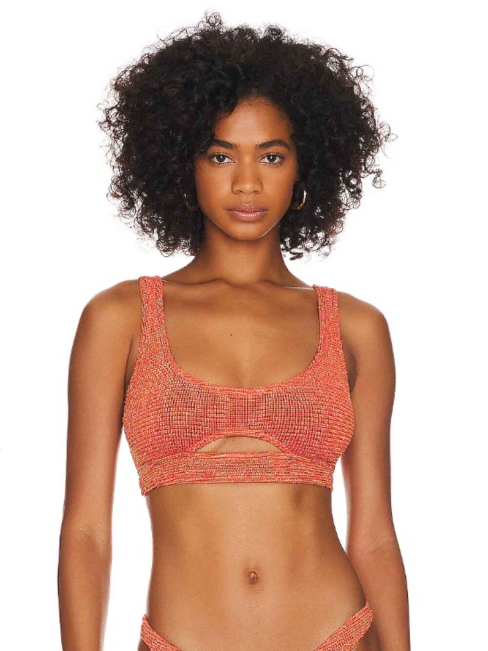 Revolve x Bond Eye Sasha Bikini Top in Coral Lurex Metallic Threading - 0065